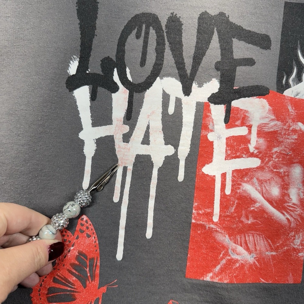 Popular Poison Love Hate Hoodie Unisex XL Gray Graphic Print Sweatshirt - Picture 6 of 7